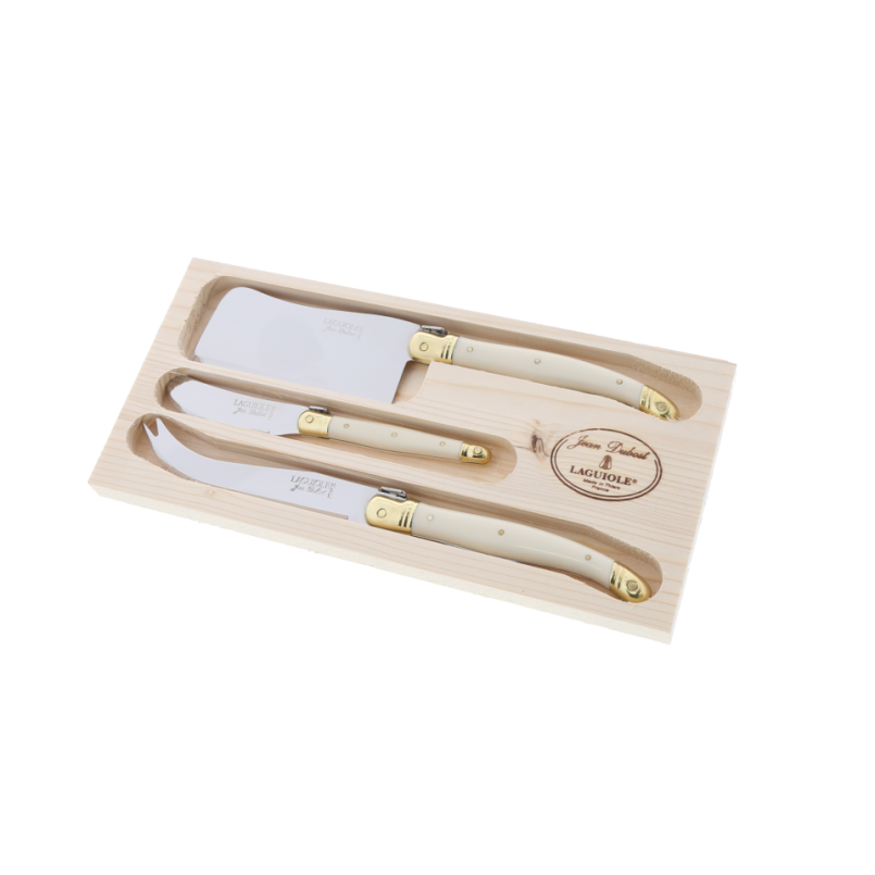Laguiole Jean Dubost cheese knives set of 3 in open wood box