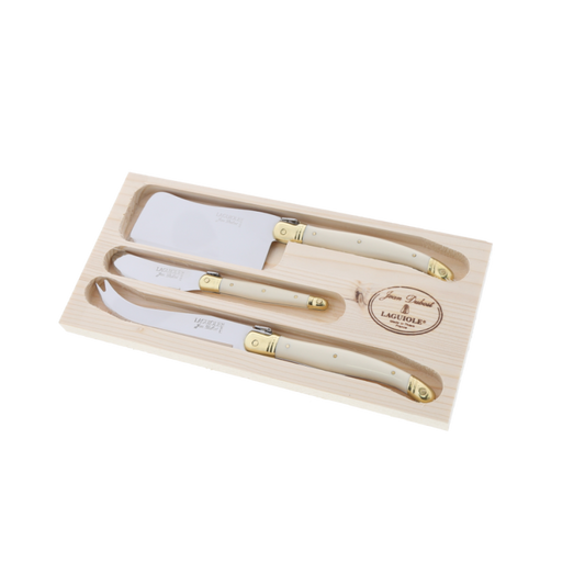 Laguiole Jean Dubost cheese knives set of 3 in open wood box