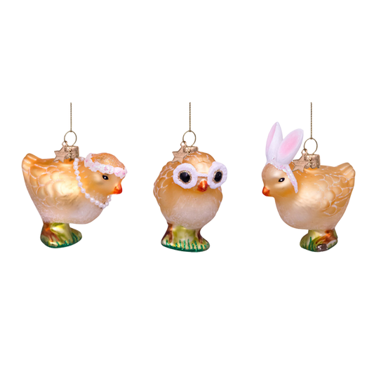 Easter Tree Hanging Ornament Three Chickens Glass (Set of 3)