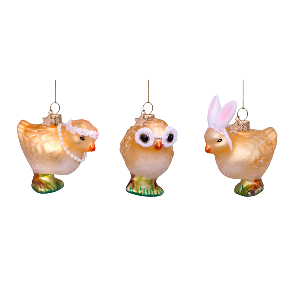 Easter Tree Hanging Ornament Three Chickens Glass (Set of 3)