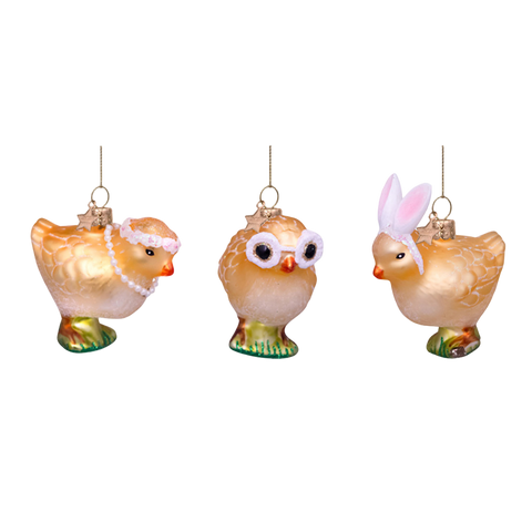 Easter Tree Hanging Ornament Three Chickens Glass (Set of 3)