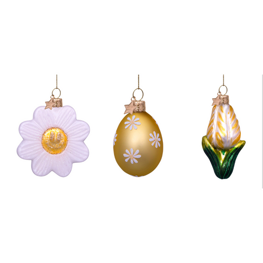 Easter Tree Hanging Ornament Daisy Egg & Tulip Glass (Set of 3)