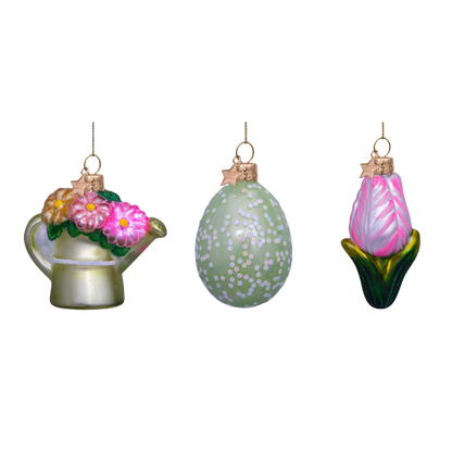 Vondels Easter tree hanging ornament Watercan Egg & Tulip Glass (Set of 3)