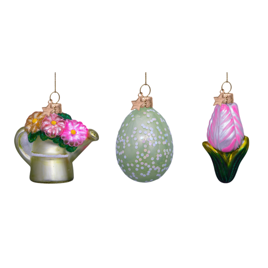 Easter Tree Hanging Ornament Watercan Egg & Tulip Glass (Set of 3)