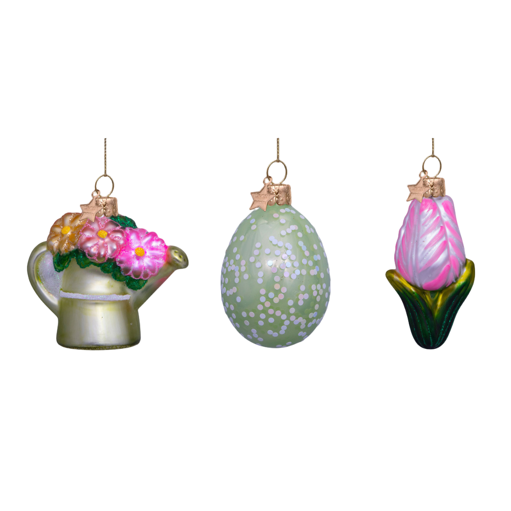 Easter Tree Hanging Ornament Watercan Egg & Tulip Glass (Set of 3)