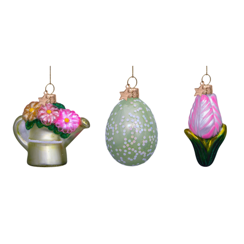 Easter Tree Hanging Ornament Watercan Egg & Tulip Glass (Set of 3)