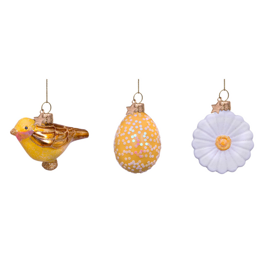 Easter Tree Hanging Ornament Bird Egg & Daisy Glass (Set of 3)