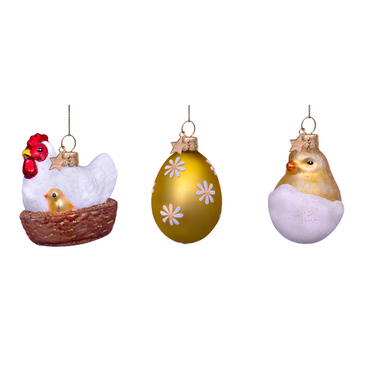 Easter Tree Hanging Ornament Chicken Egg & Chick Glass (Set of 3)