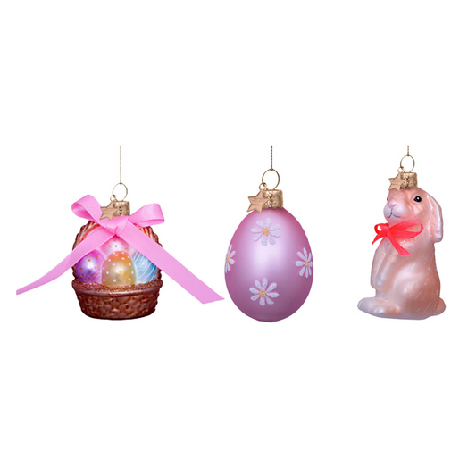 Easter Tree Hanging Ornament Basket Egg & Rabbit Glass (Set of 3)