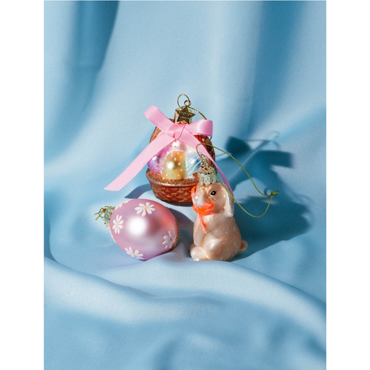 Easter Tree Hanging Ornament Basket Egg & Rabbit Glass (Set of 3)