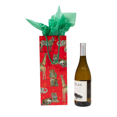 Caspari Wild Christmas Red Bottle Bag