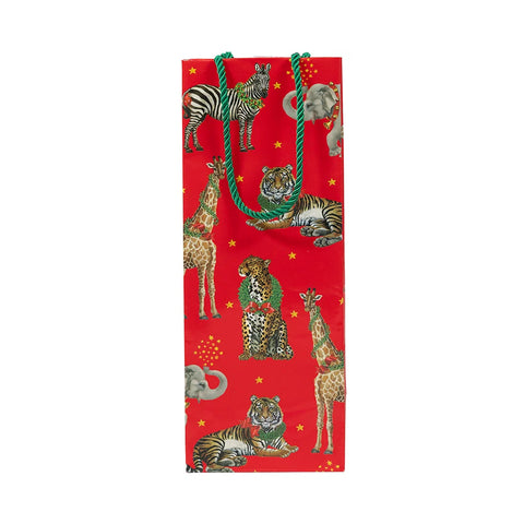 Caspari Wild Christmas Red Bottle Bag