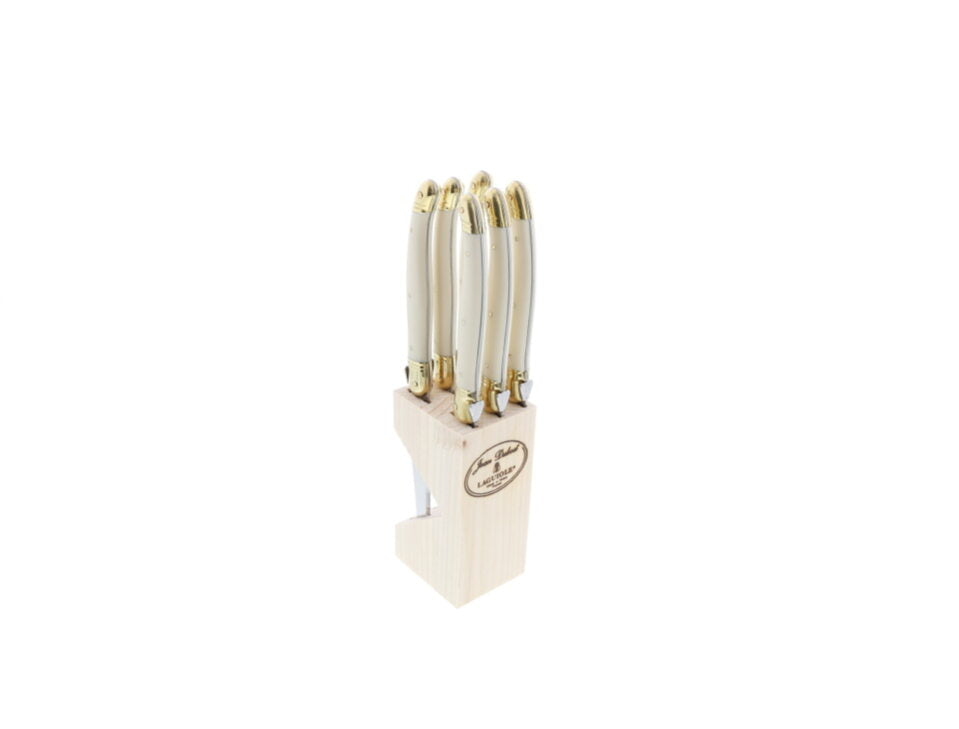 Laguiole Jean Dubost Wood Block of Steak Knives 1.2mm Micro-Serrated (Set of 6)