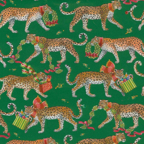 Caspari Christmas Leopards Dark Green Roll Wrap