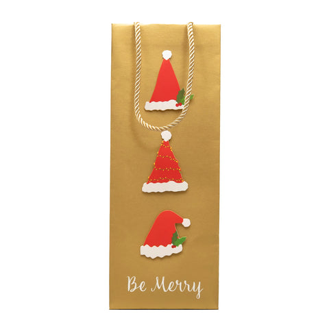 Caspari Be Merry Gold Bottle Bag
