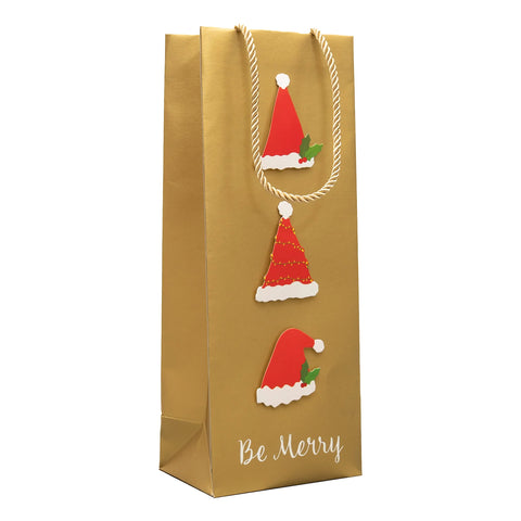 Caspari Be Merry Gold Bottle Bag