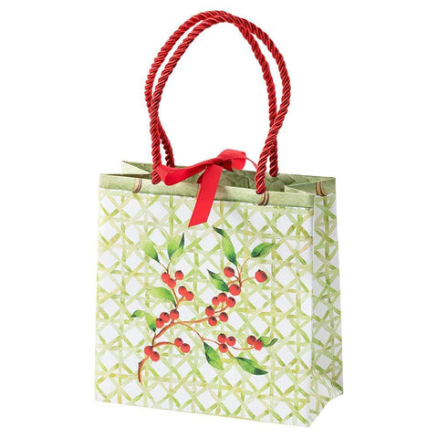 Caspari Holly On Trellis Small Gift Bag