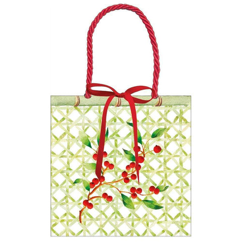Caspari Holly On Trellis Small Gift Bag