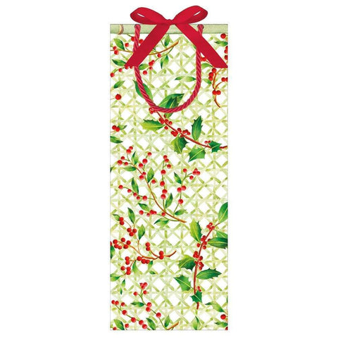 Caspari Holly On Trellis Bottle Bag
