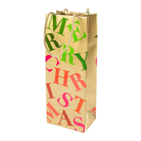 Caspari Merry Christmas Toss Bottle Bag
