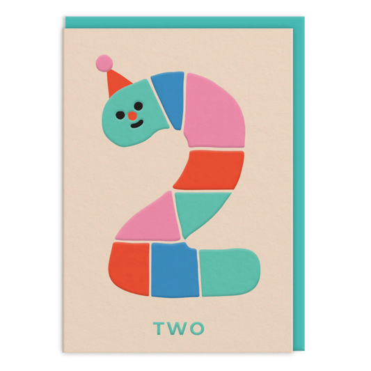 Age 2 Rainbow Worm Birthday Card