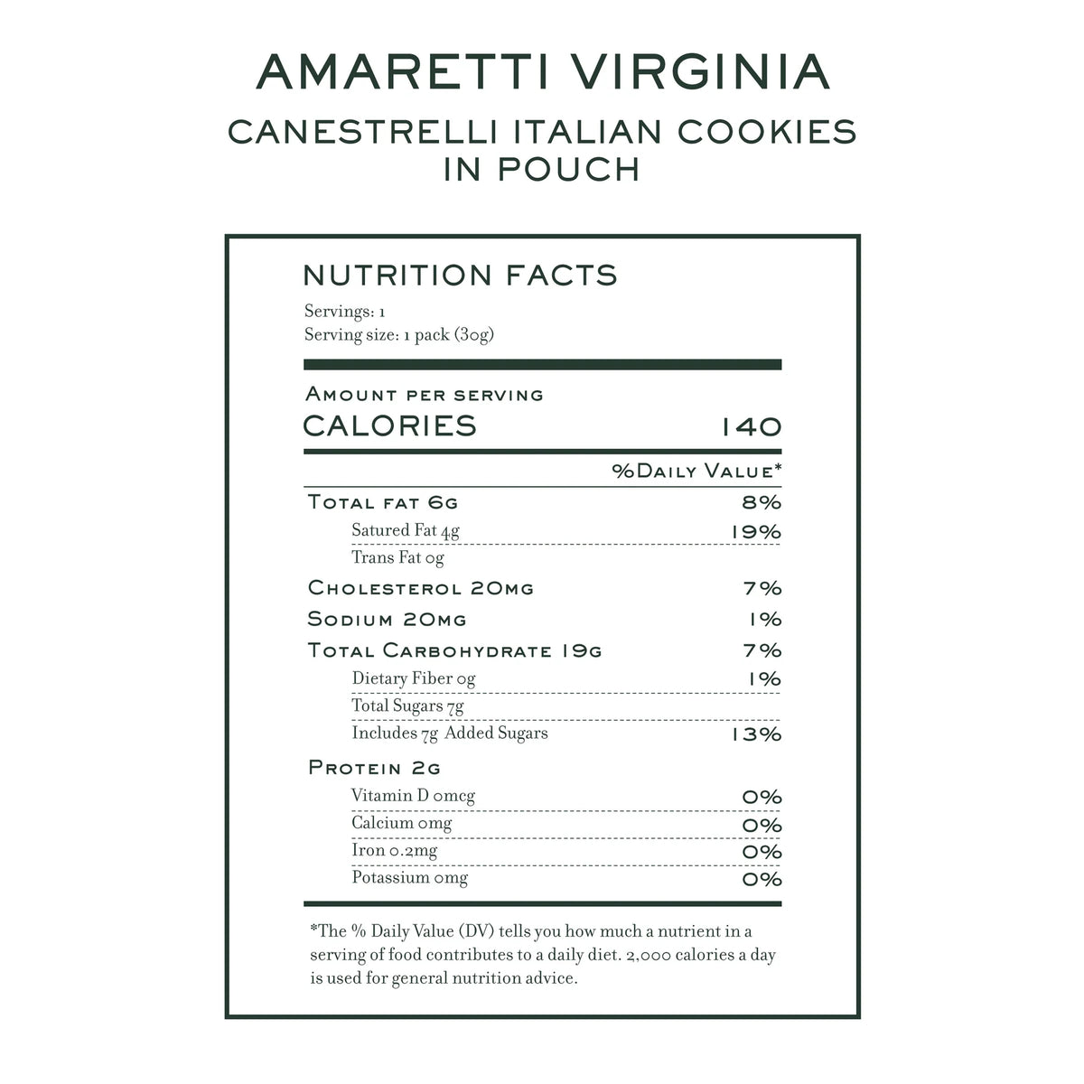 Amaretti Virginia Canestrelli Italian Shortbread Cookies 30g nutrition facts