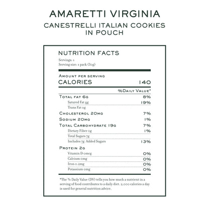 Amaretti Virginia Canestrelli Italian Shortbread Cookies 30g nutrition facts