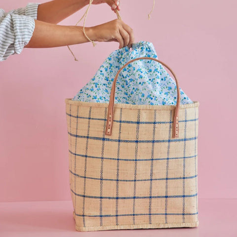 Raffia Bag with Leather Handles L