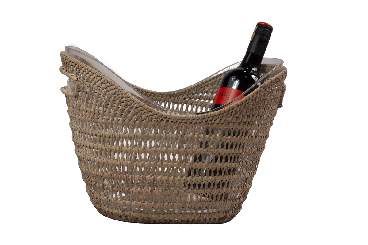 Large rattan champagne bucket with clear insert