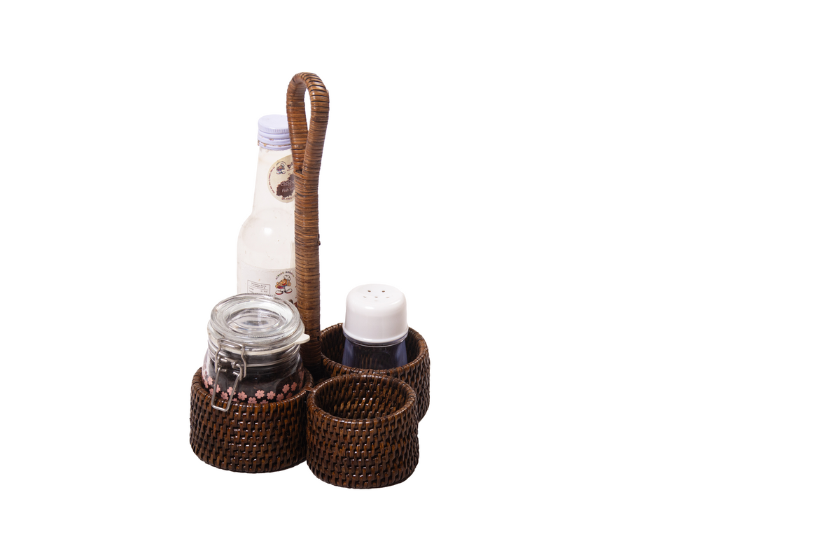Rattan 4-section Salt and Pepper Caddy by Myanmar Bella Interiors