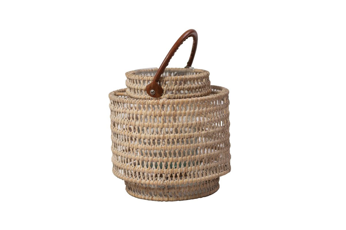 Lace Rattan Lantern by Myanmar Bella Interiors with recycled glass insert