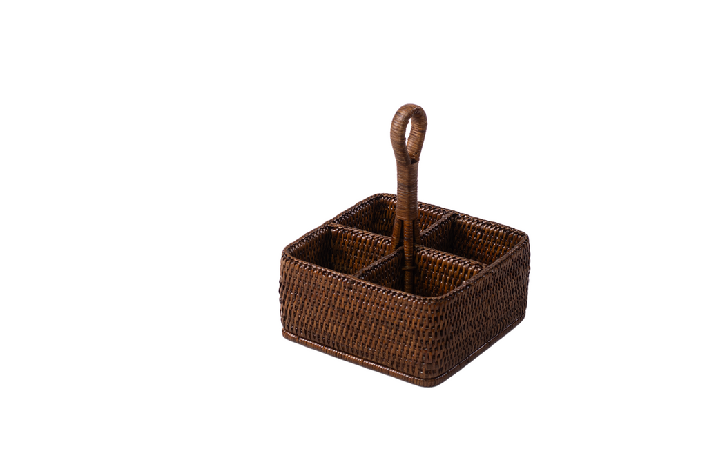 Rattan  4-section Condiment Caddy