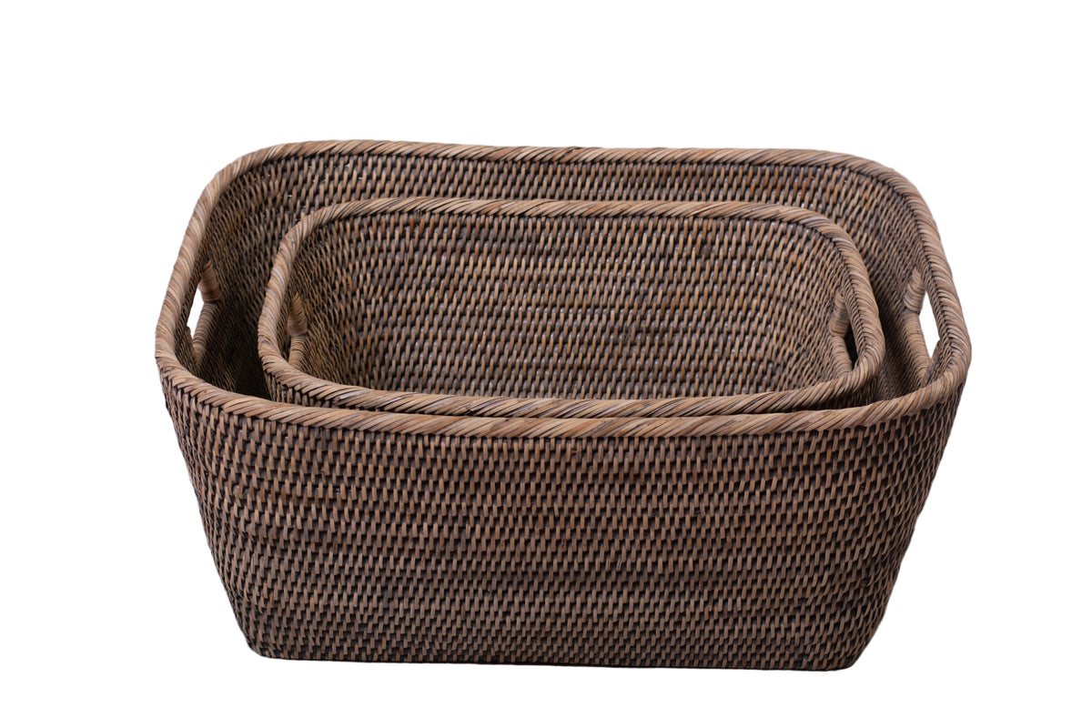 Multipurpose Rattan Basket by Myanmar Bella Interiors in antique brown