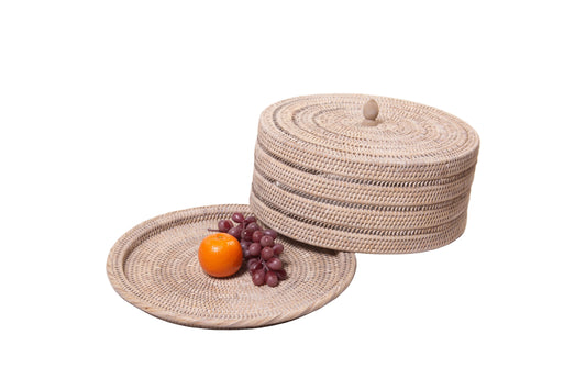 Rattan Wash White Tray with Cover
