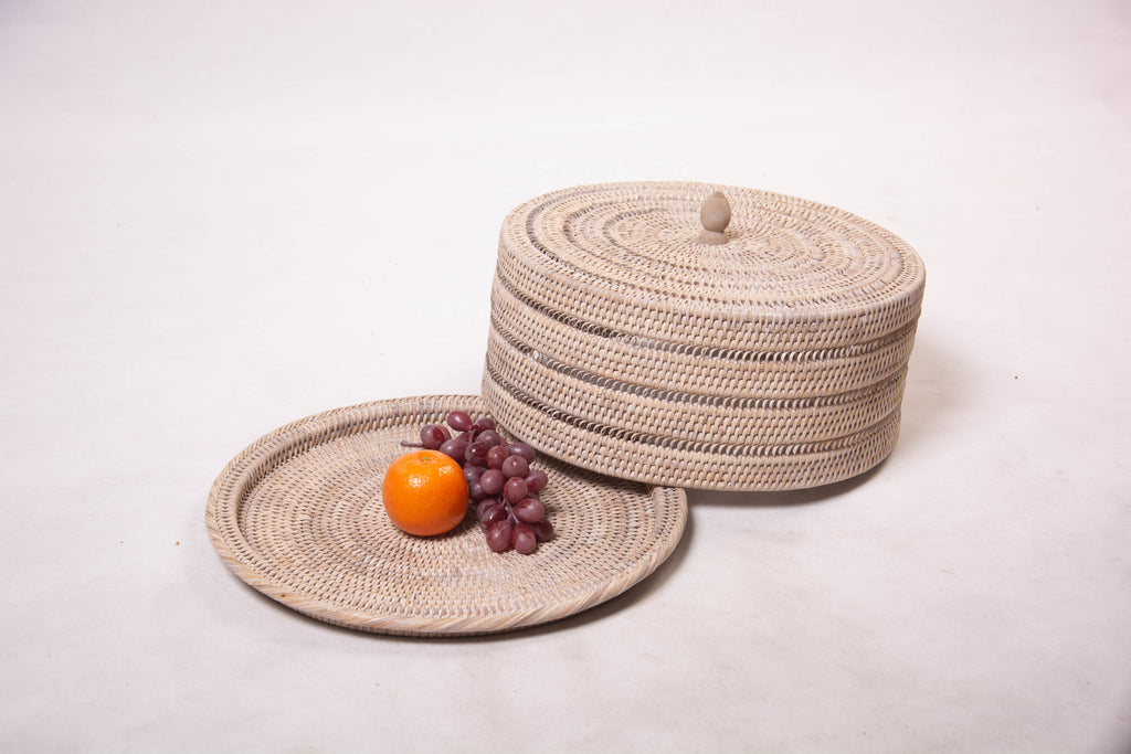 Rattan Wash White Tray with Cover