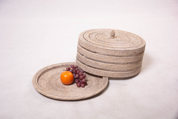 Rattan Wash White Tray with Cover