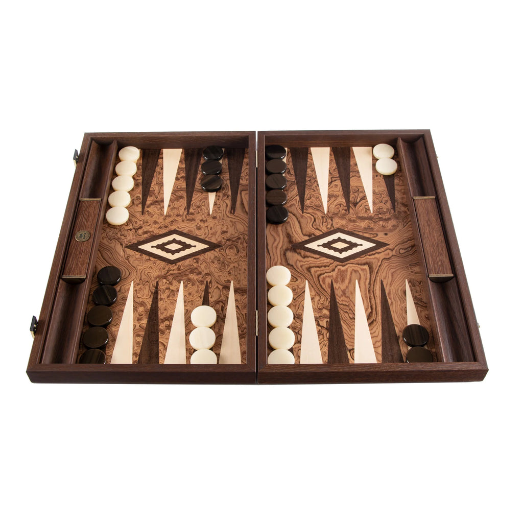 Manopoulos - Handcrafted Walnut Burl Backgammon Set with Side Racks 48x30cm