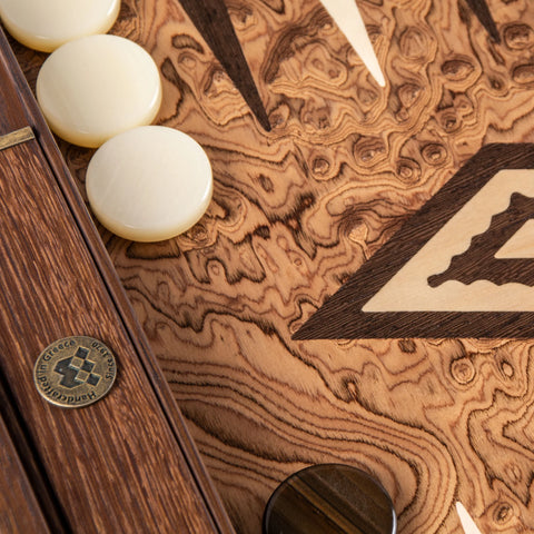 Manopoulos - Handcrafted Walnut Burl Backgammon Set with Side Racks 48x30cm