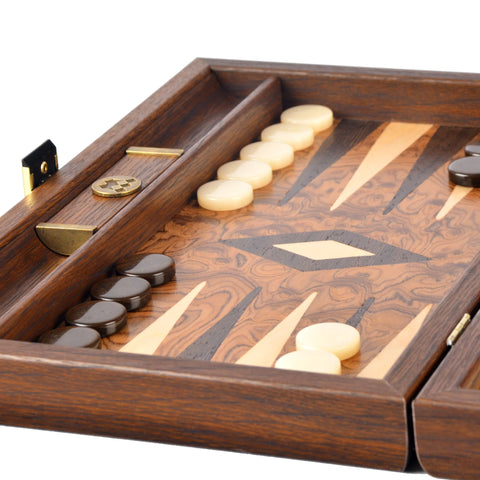 Manopoulos - Handcrafted Walnut Burl Backgammon Set with Side Racks 48x30cm