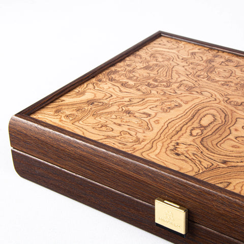 Manopoulos - Handcrafted Walnut Burl Backgammon Set with Side Racks 48x30cm