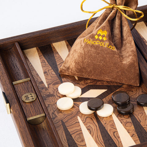 Manopoulos - Handcrafted Walnut Burl Backgammon Set with Side Racks 48x30cm