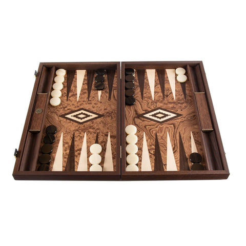 Manopoulos - Handcrafted Walnut Burl Backgammon Set with Side Racks 38x23cm