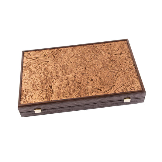 Manopoulos - Handcrafted Walnut Burl Backgammon Set with Side Racks 38x23cm