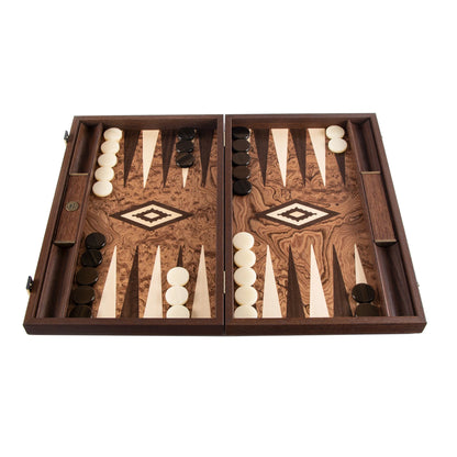 Manopoulos - Handcrafted Walnut Burl Backgammon Set with Side Racks 30x20cm