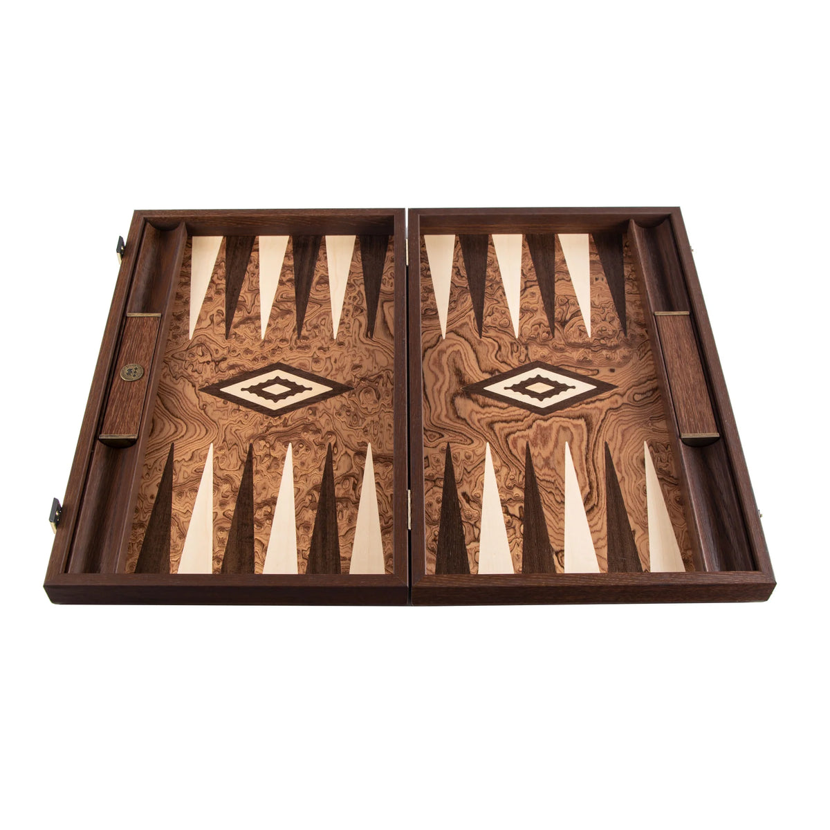 Manopoulos - Handcrafted Walnut Burl Backgammon Set with Side Racks 30x20cm