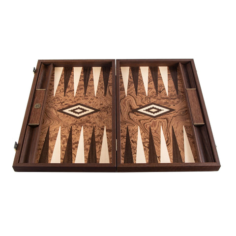 Manopoulos - Handcrafted Walnut Burl Backgammon Set with Side Racks 30x20cm