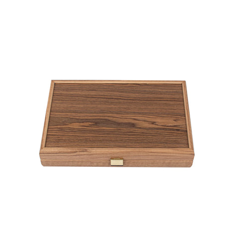 Manopoulos Handcrafted Walnut with Blue Oak Backgammon Set with Walnut & Oak Points with Side Racks 48x30cm