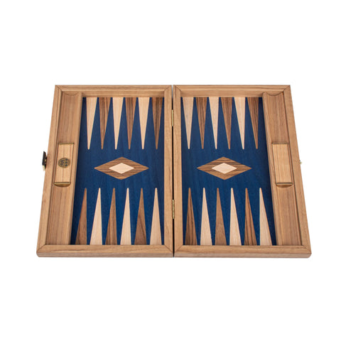 Manopoulos Handcrafted Walnut with Blue Oak Backgammon Set with Walnut & Oak Points with Side Racks 48x30cm