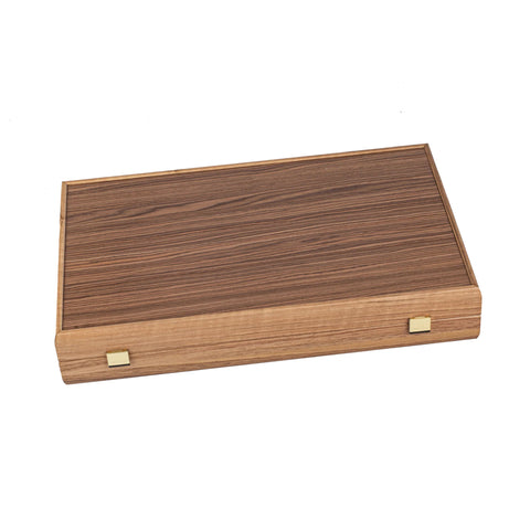 Manopoulos Handcrafted Walnut with Blue Oak Backgammon Set with Walnut & Oak Points with Side Racks 30x20cm