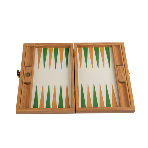 Manopoulos - Handcrafted Knitted Leather Backgammon Set in Green with Side Racks 30x20cm